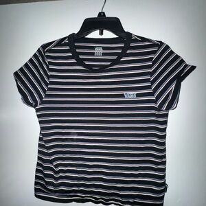 Vans Women's Black and White Striped baby Tee